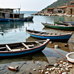 **

A collapsed fishing village on the Turkish coast, partially submerged by rising sea levels. Dilapidated boats are scattered, reflecting the economic devastation of the fishing industry.  Focus on the emotional impact of loss and displacement.

**